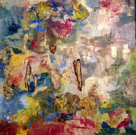 PROMENADE PRINTANIERE  - Acrylique collage papier 50x50 cm